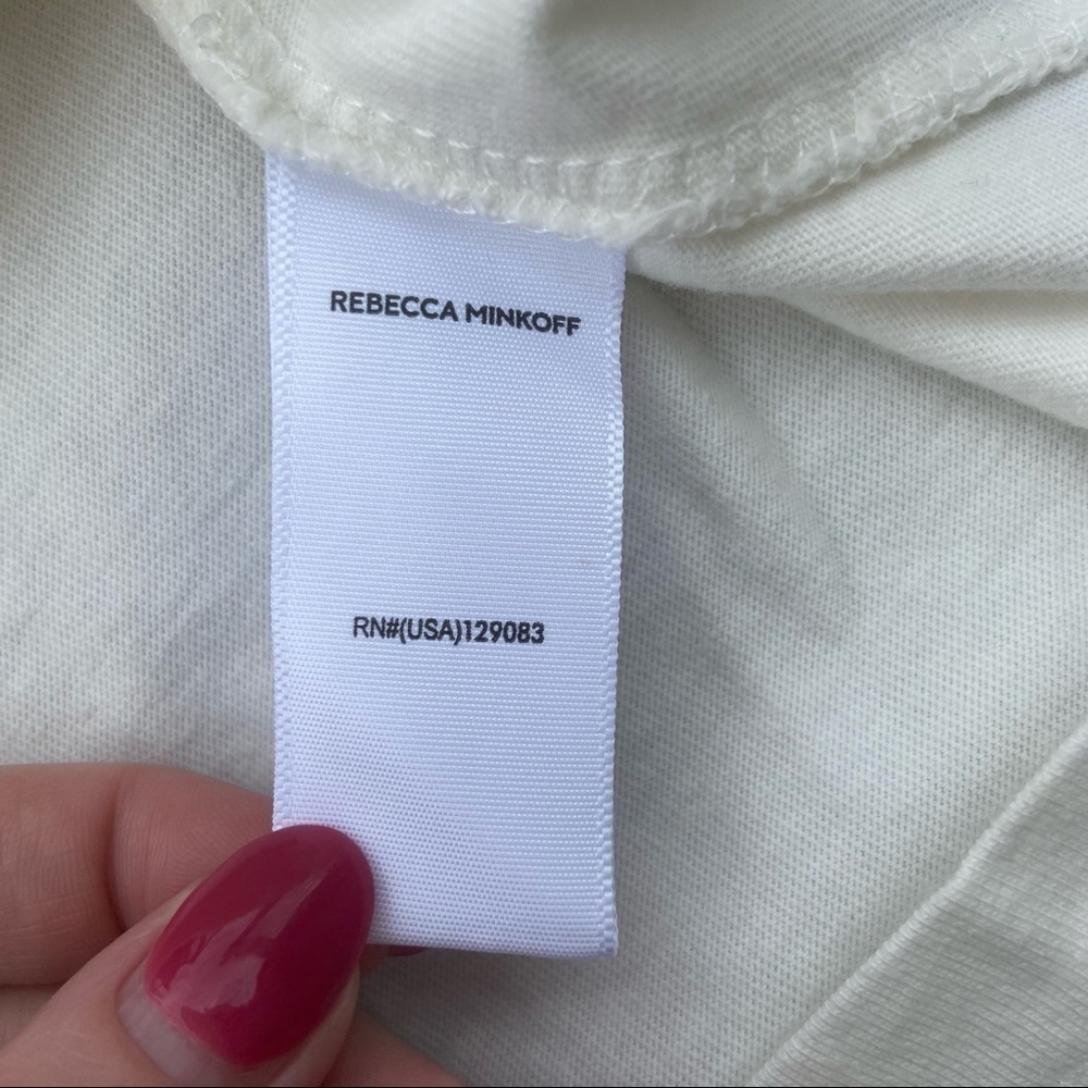 ** Rebecca Minkoff White cuffed sleeve knot accent tshirt Medium M - Picture 8 of 9